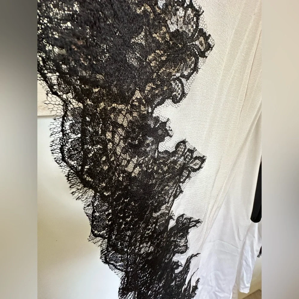 Rosamosario 100% Raw Silk Kaftan & Black Chantilly Lace “Natural Beauty” Large - Picture 10 of 17